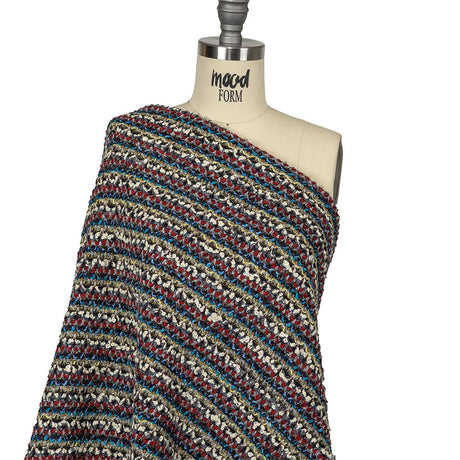 Italian Red, Blue and Sweet Corn Striped Boucle Blended Wool Sweater Knit