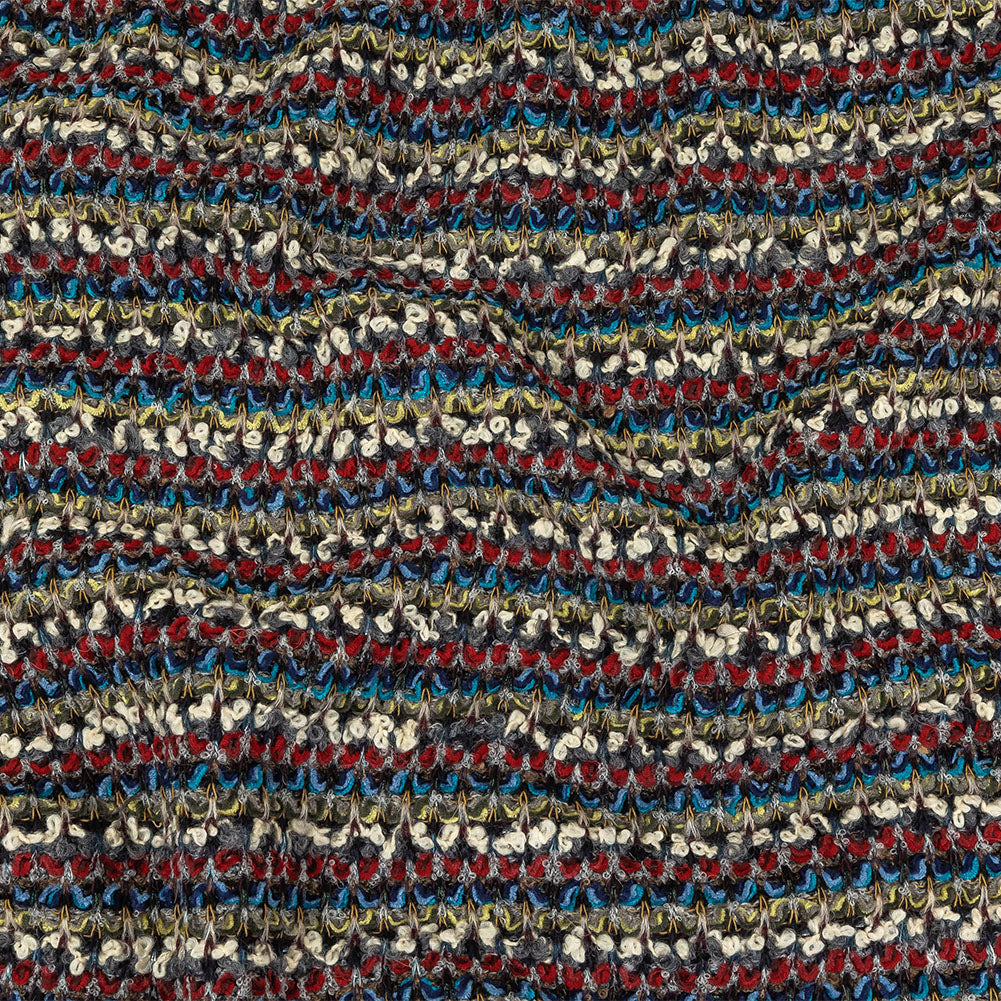 Italian Red, Blue and Sweet Corn Striped Boucle Blended Wool Sweater Knit