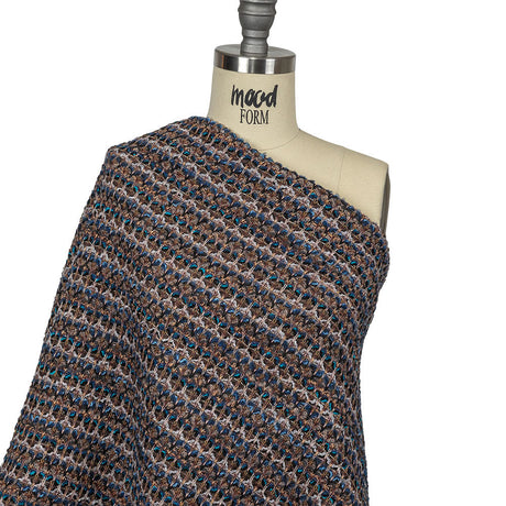 Teal, Gray and Taupe Striped Boucle Blended Wool Sweater Knit