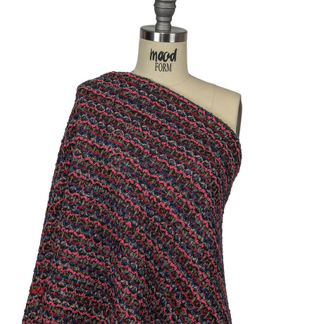 Italian Pink, Blue and Red Striped Boucle Blended Wool Sweater Knit