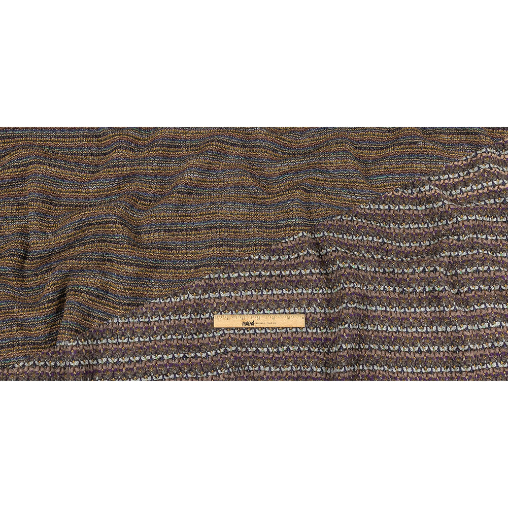 Warm Gray, Grape and Metallic Silver Striped Chunky Blended Wool Sweater Knit