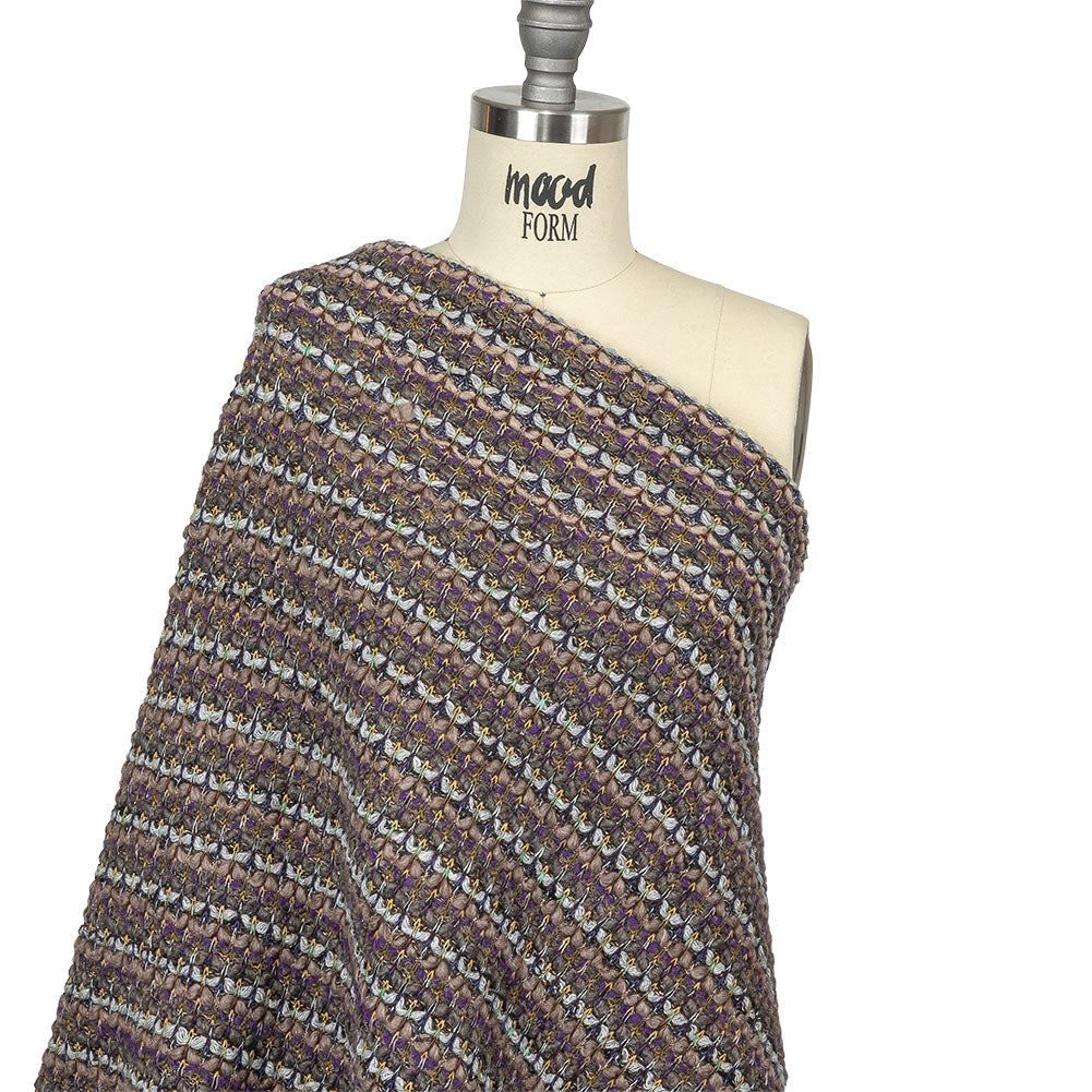 Warm Gray, Grape and Metallic Silver Striped Chunky Blended Wool Sweater Knit