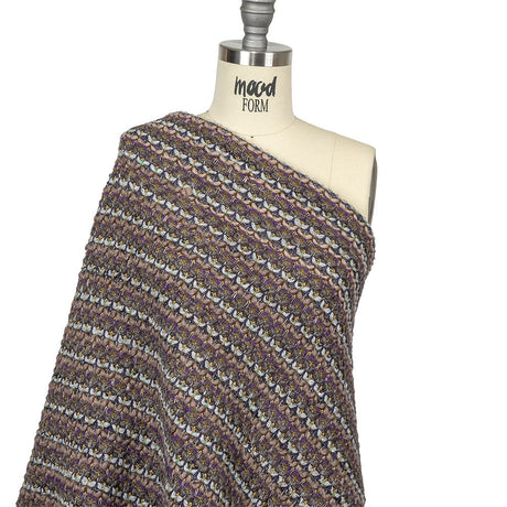 Warm Gray, Grape and Metallic Silver Striped Chunky Blended Wool Sweater Knit