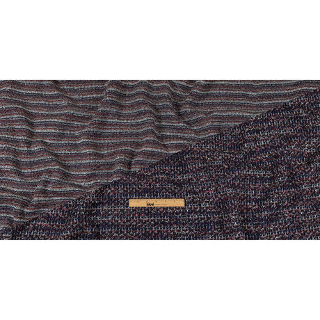 Italian Maritime Blue, Dusty Rose, and Red Striated Boucle Blended Wool Sweater Knit