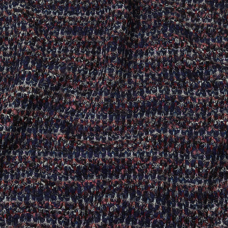 Italian Maritime Blue, Dusty Rose, and Red Striated Boucle Blended Wool Sweater Knit