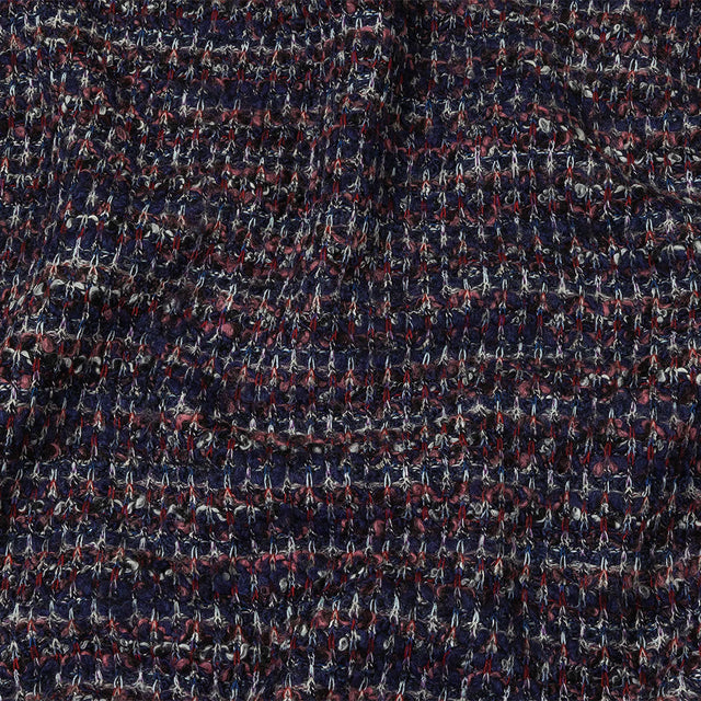 Italian Maritime Blue, Dusty Rose, and Red Striated Boucle Blended Wool Sweater Knit