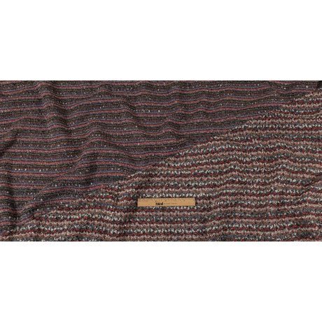 Italian Gray, Beige, and Red Striped Boucle Blended Wool Sweater Knit with Clear Baby Sequins