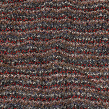 Italian Gray, Beige, and Red Striped Boucle Blended Wool Sweater Knit with Clear Baby Sequins