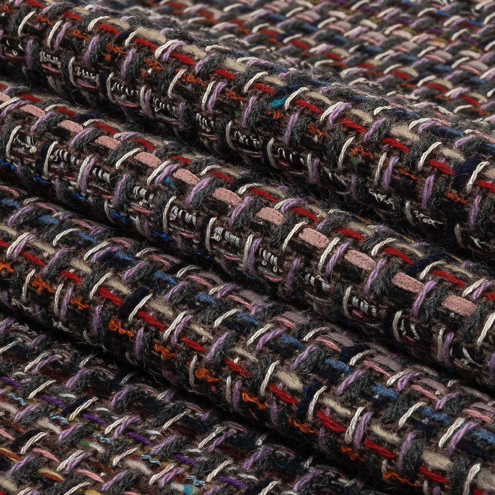 Italian Charcoal, Candy Pink and Blue Blended Wool Tweed