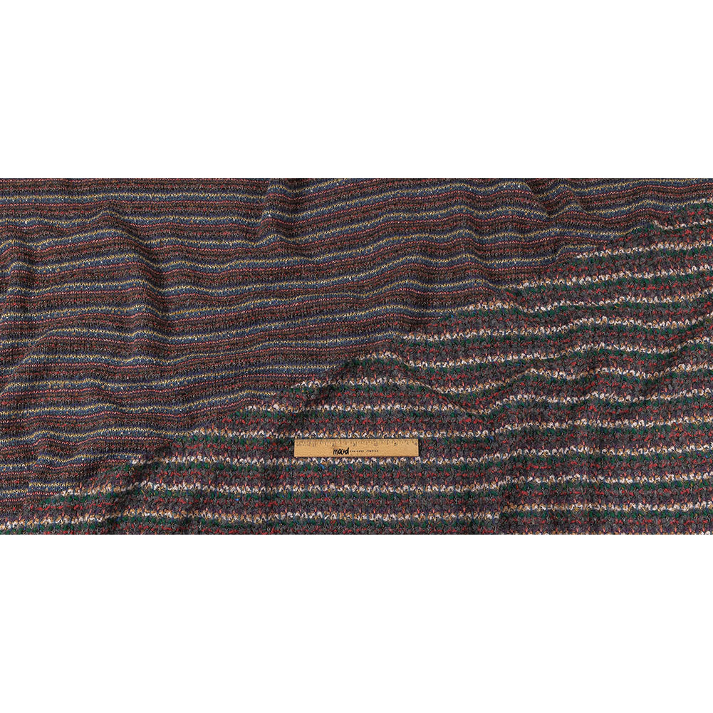 Italian Gray, Emerald, and Pink Striped Boucle Blended Wool Sweater Knit