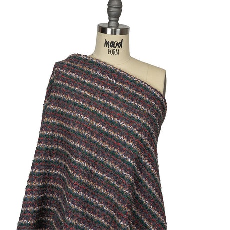 Italian Gray, Emerald, and Pink Striped Boucle Blended Wool Sweater Knit
