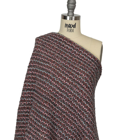 Italian Pink, Gray and Porcelain Striped Boucle Blended Wool Sweater Knit with Clear Baby Sequins
