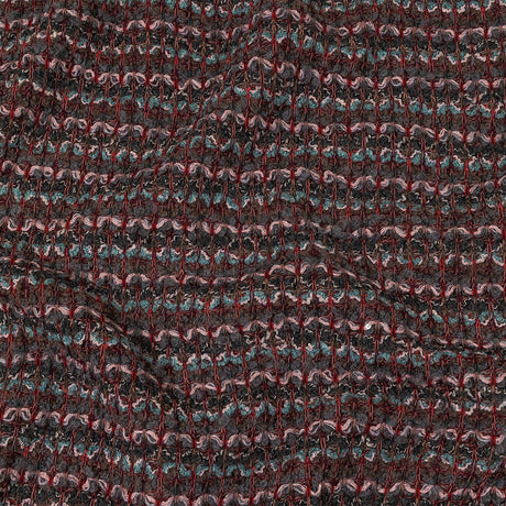 Italian Pink, Gray and Porcelain Striped Boucle Blended Wool Sweater Knit with Clear Baby Sequins