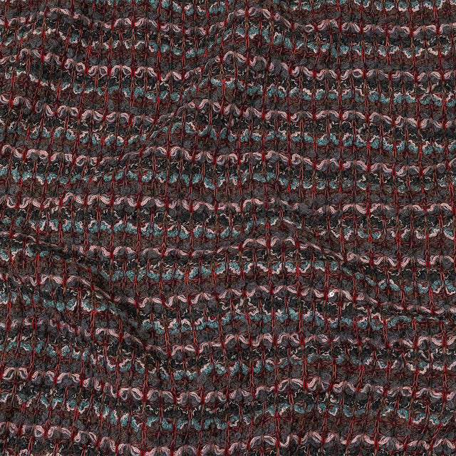 Italian Pink, Gray and Porcelain Striped Boucle Blended Wool Sweater Knit with Clear Baby Sequins