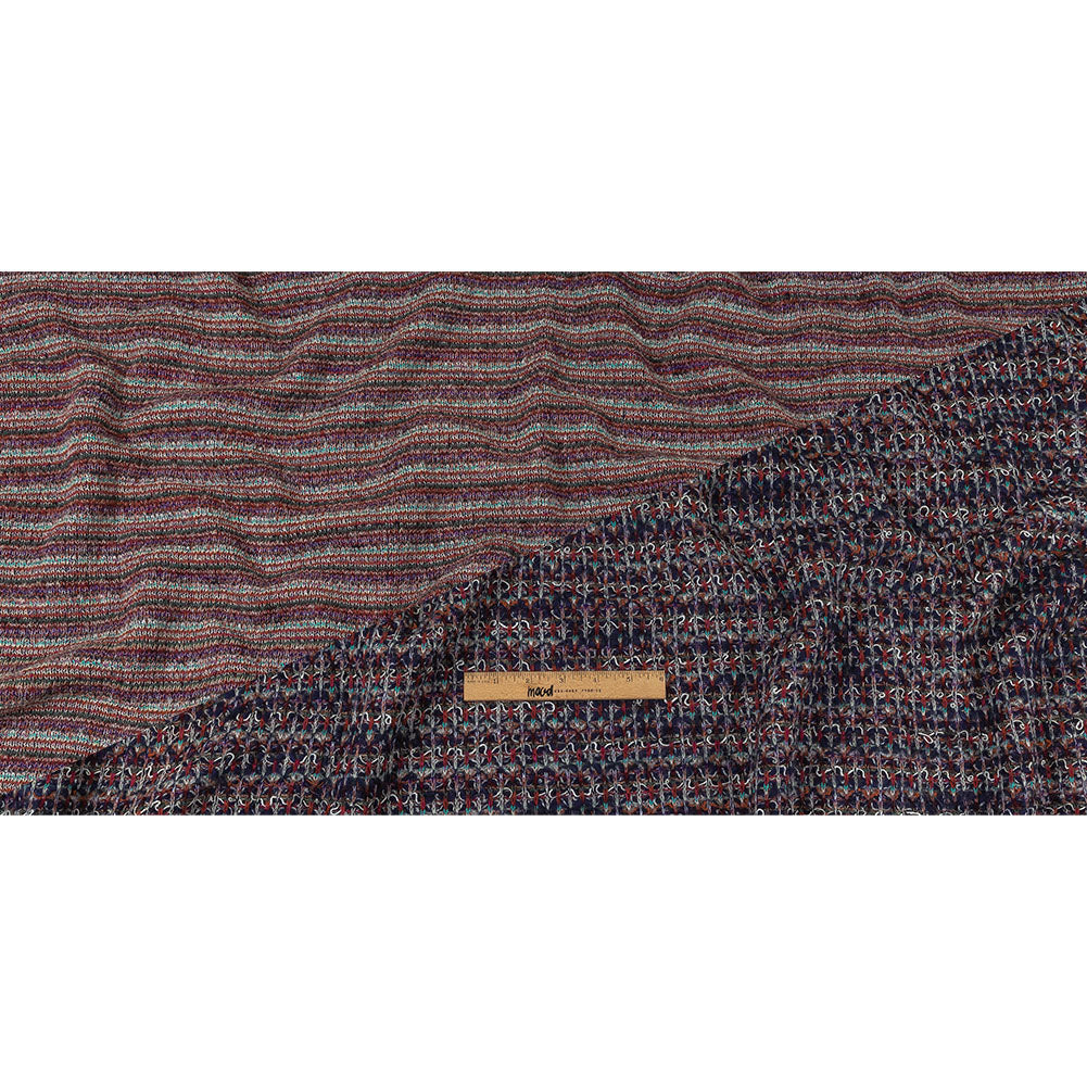 Italian Navy, Red and Orange Striped Boucle Blended Wool Sweater Knit