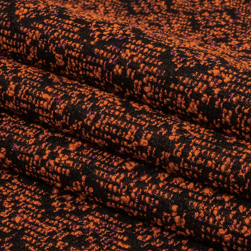 Metallic Gold, Shocking Orange and Black Diamonds Polyester Boucled Jacquard