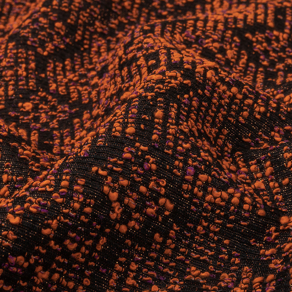 Metallic Gold, Shocking Orange and Black Diamonds Polyester Boucled Jacquard