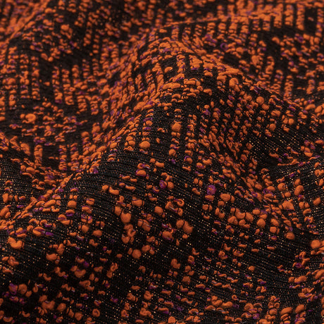 Metallic Gold, Shocking Orange and Black Diamonds Polyester Boucled Jacquard