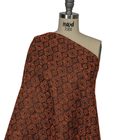 Metallic Gold, Shocking Orange and Black Diamonds Polyester Boucled Jacquard