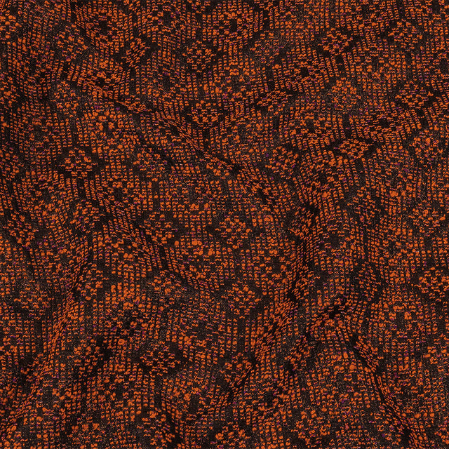 Metallic Gold, Shocking Orange and Black Diamonds Polyester Boucled Jacquard