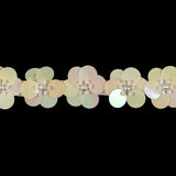 Vintage Eggnog and Iridescent Beige Floral Sequins and Beaded Trim - 0.875"