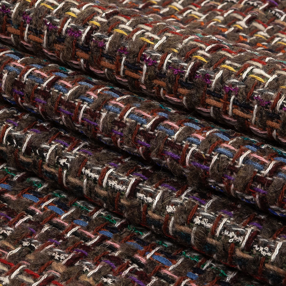 Italian Taupe, Burgundy and Multicolor Tweedy Plaid Blended Wool Woven