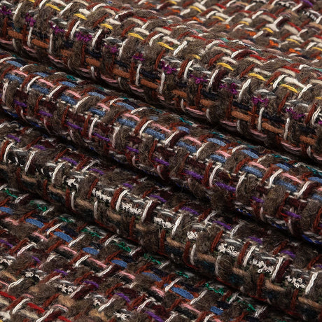 Italian Taupe, Burgundy and Multicolor Tweedy Plaid Blended Wool Woven