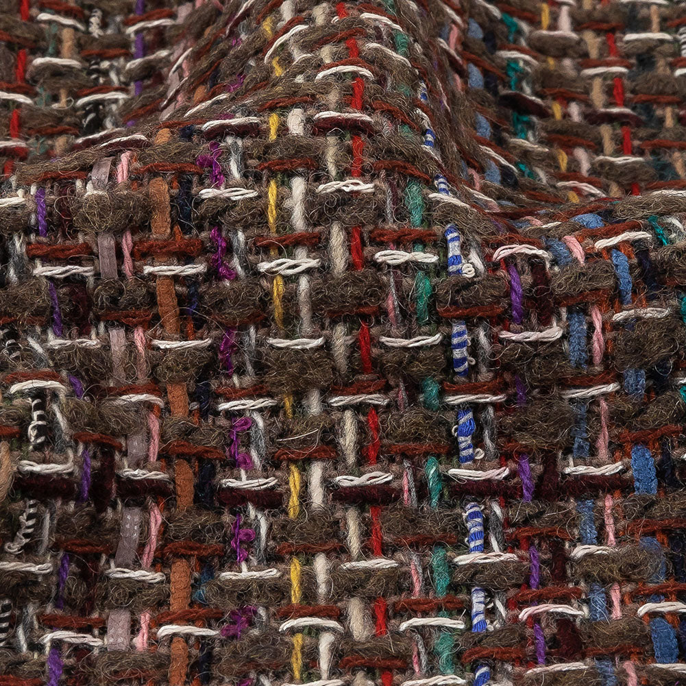 Italian Taupe, Burgundy and Multicolor Tweedy Plaid Blended Wool Woven