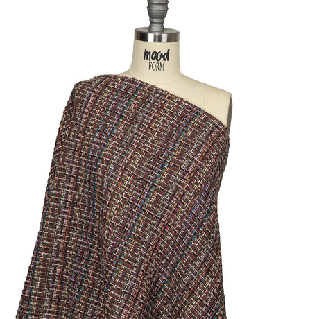 Italian Taupe, Burgundy and Multicolor Tweedy Plaid Blended Wool Woven