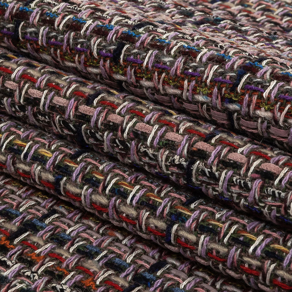 Italian Lilac, Gray and Multicolor Tweedy Plaid Blended Wool Woven