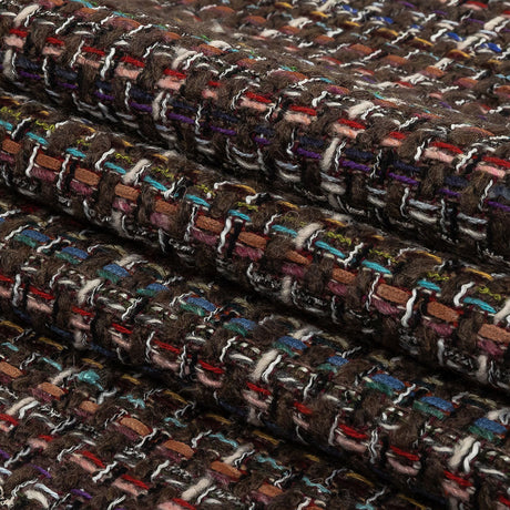 Black Coffee, Cream and Multicolor Tweedy Plaid Blended Wool Woven
