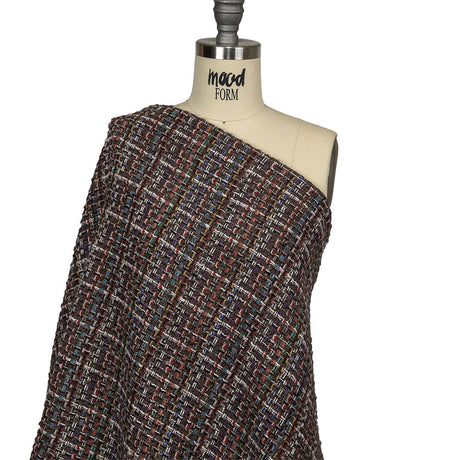 Black Coffee, Cream and Multicolor Tweedy Plaid Blended Wool Woven