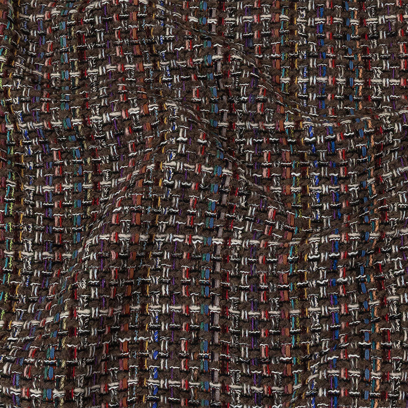 Black Coffee, Cream and Multicolor Tweedy Plaid Blended Wool Woven