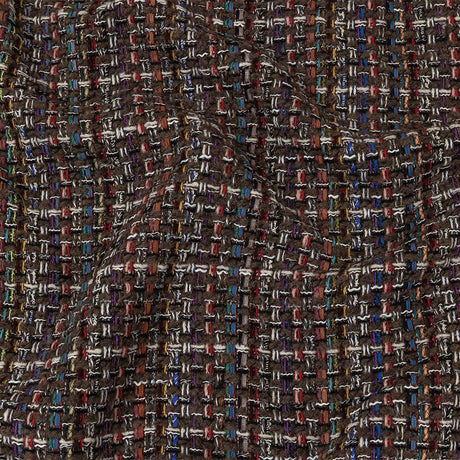 Black Coffee, Cream and Multicolor Tweedy Plaid Blended Wool Woven
