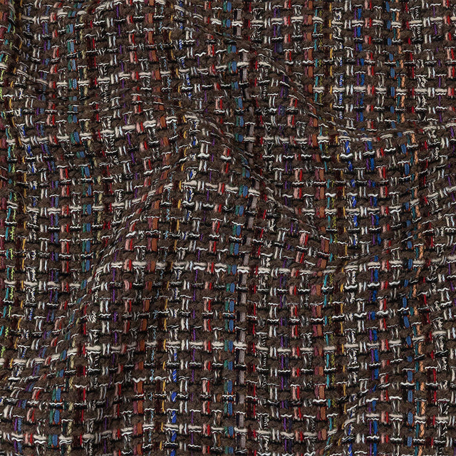 Black Coffee, Cream and Multicolor Tweedy Plaid Blended Wool Woven