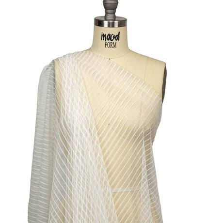 Embroidery Striped Tulle - White - Elsinore Collection