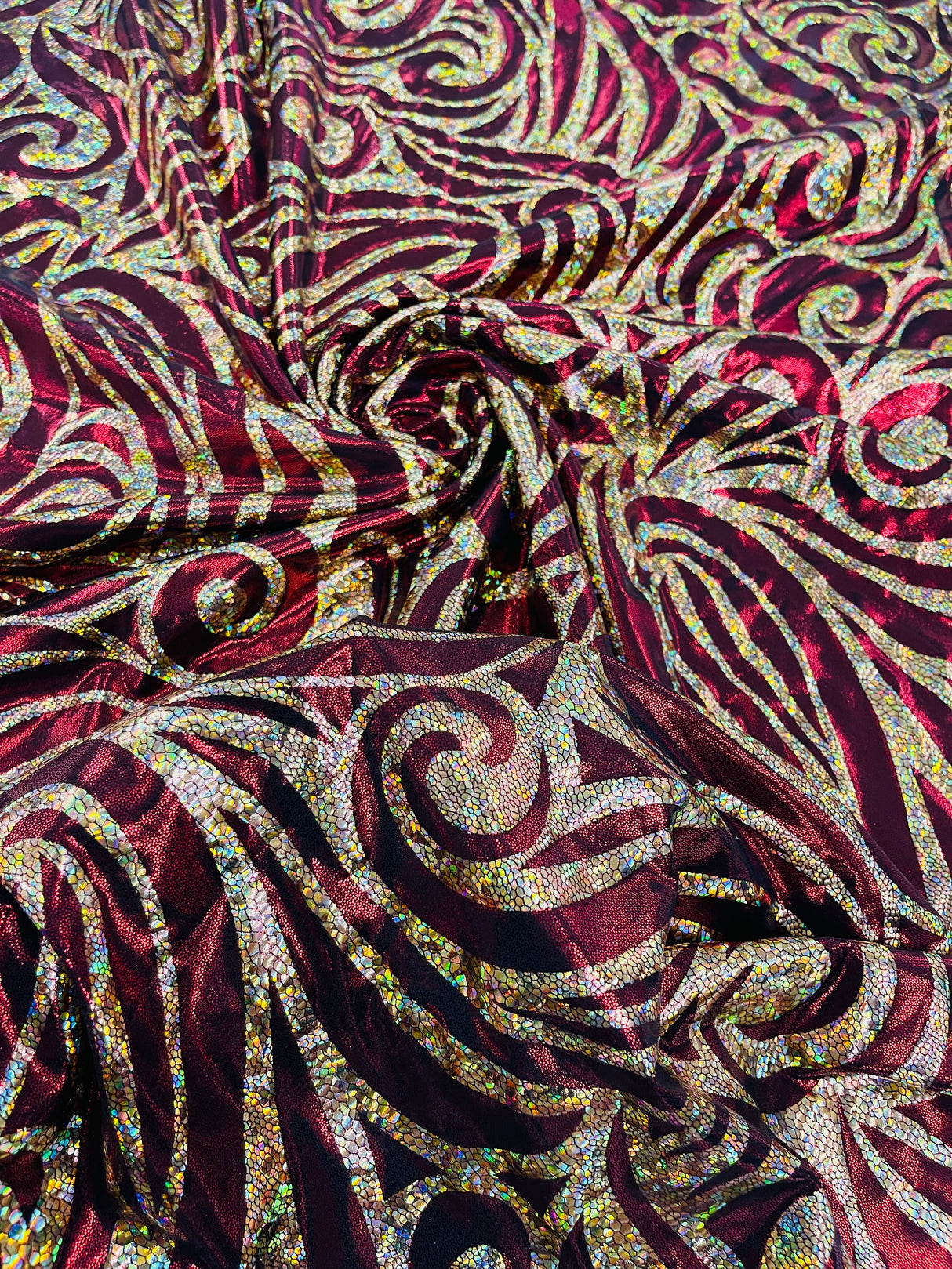 Foil Flame Spandex Fabric - Holographic Flame Print, 58" Width (1 Yard)