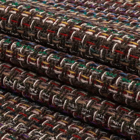 Italian Gray Brown, Burgundy and Multicolor Tweedy Plaid Blended Wool Woven