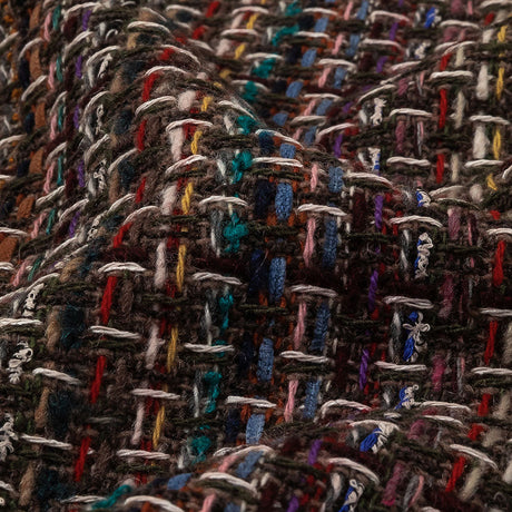 Italian Gray Brown, Burgundy and Multicolor Tweedy Plaid Blended Wool Woven