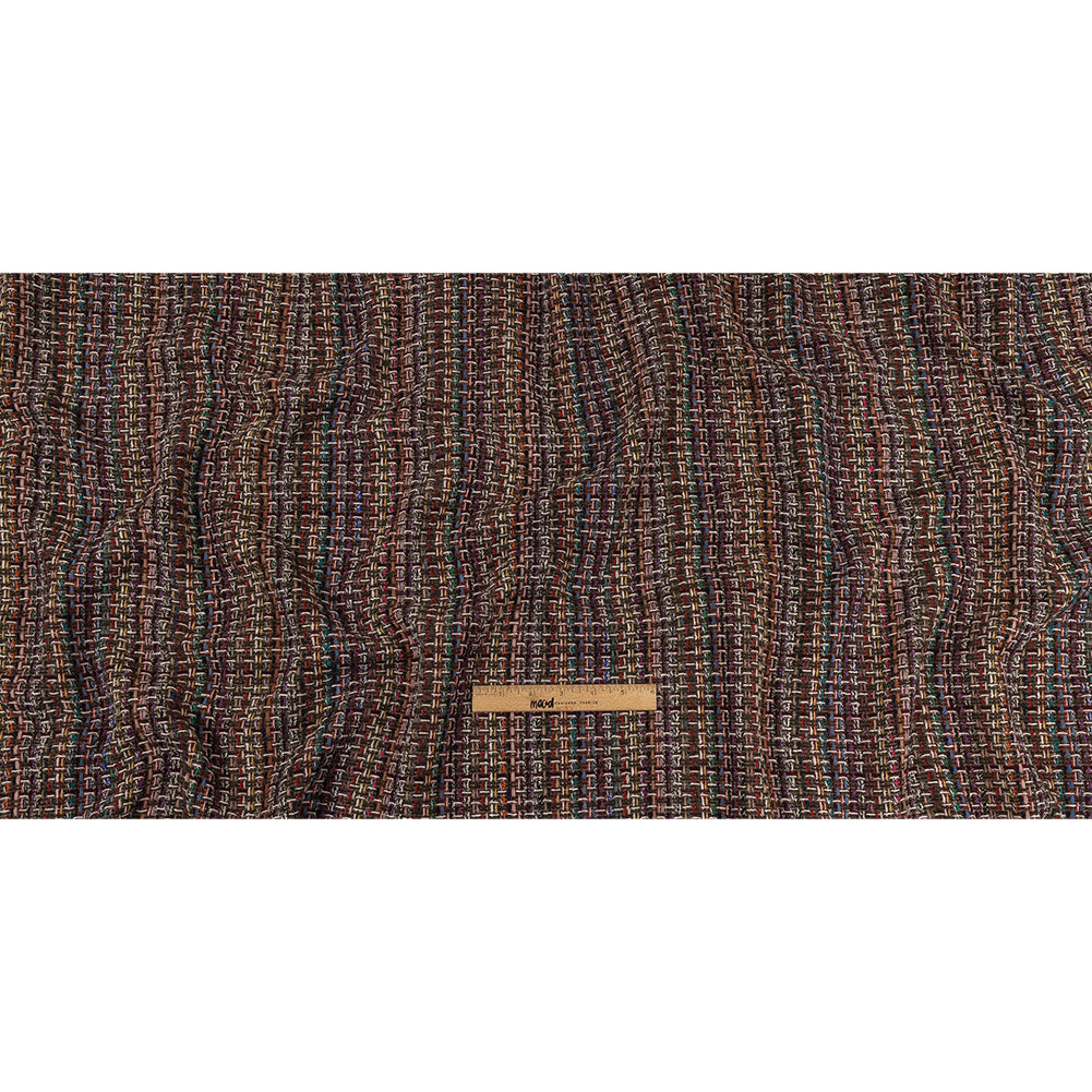 Italian Gray Brown, Burgundy and Multicolor Tweedy Plaid Blended Wool Woven