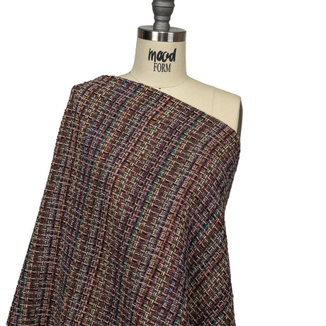 Italian Gray Brown, Burgundy and Multicolor Tweedy Plaid Blended Wool Woven