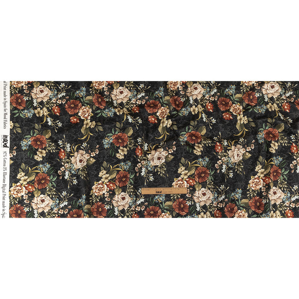 Mood Exclusive Charcoal Garden of Eden Stretch Cotton Sateen