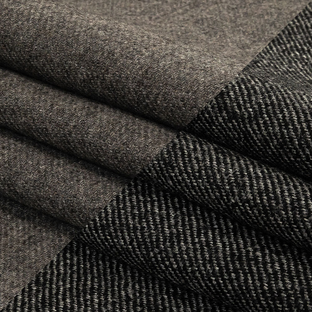 Black and Gray Diagonal Stripes Blended Wool Twill Double Cloth Coating