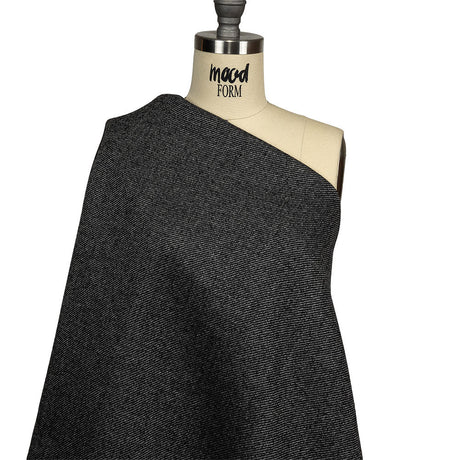 Black and Gray Diagonal Stripes Blended Wool Twill Double Cloth Coating