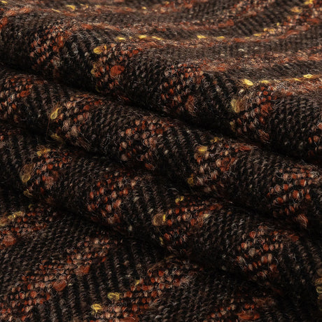 Brown, Black and Orange Boucle Stripes Blended Wool Twill Coating
