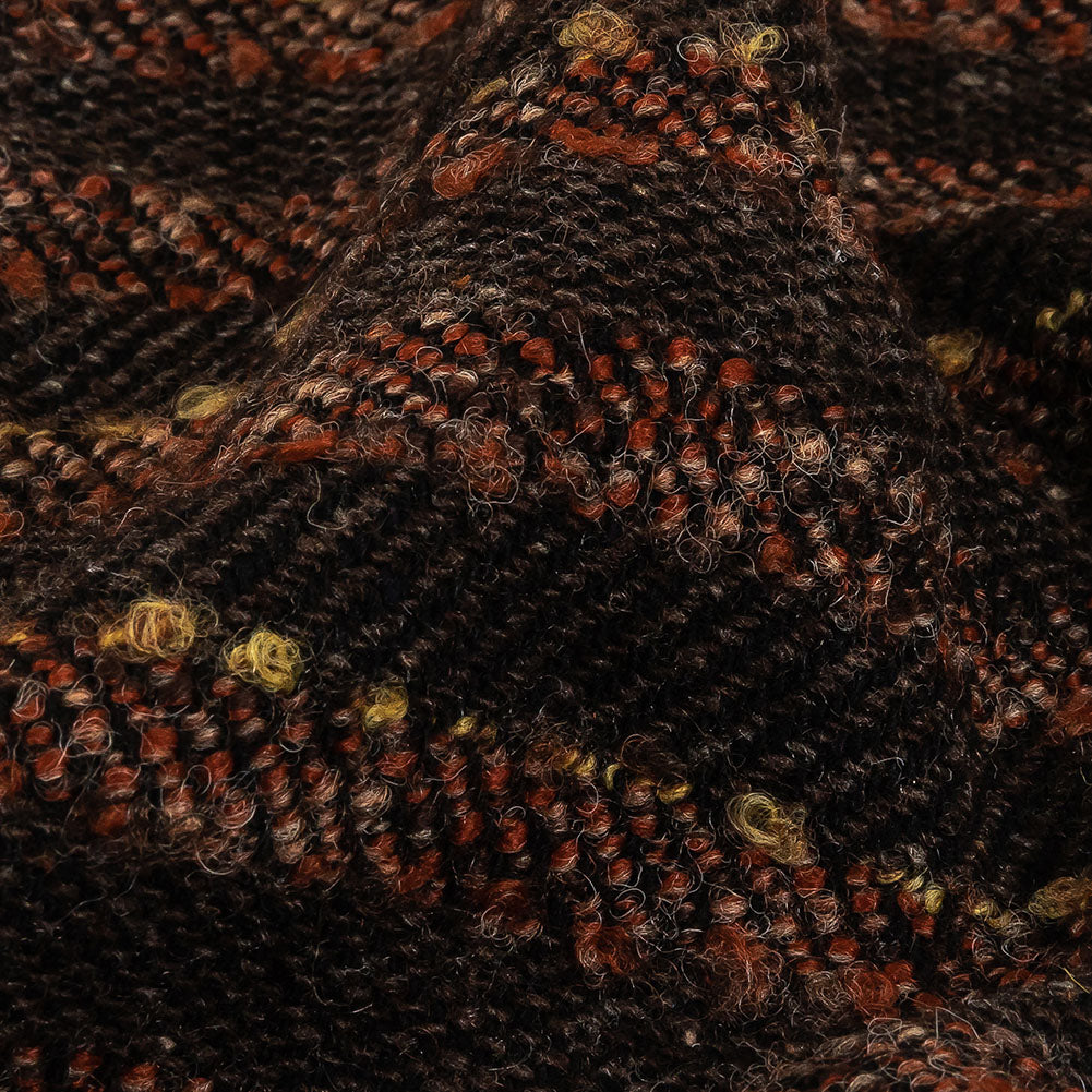 Brown, Black and Orange Boucle Stripes Blended Wool Twill Coating