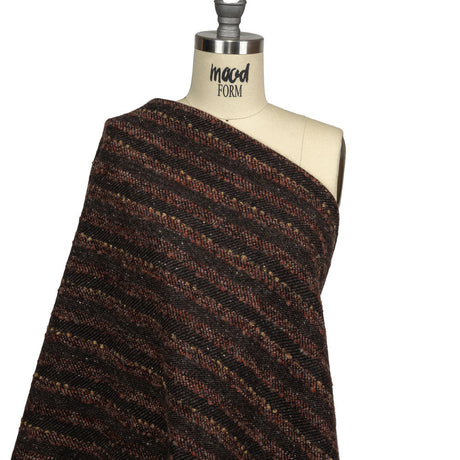 Brown, Black and Orange Boucle Stripes Blended Wool Twill Coating