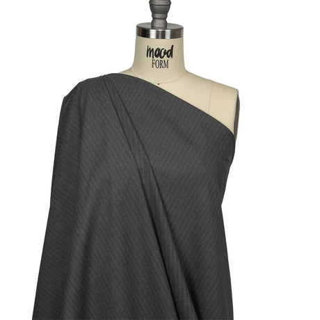 Gray and Beige Pinstriped Cotton and Polyester Suiting