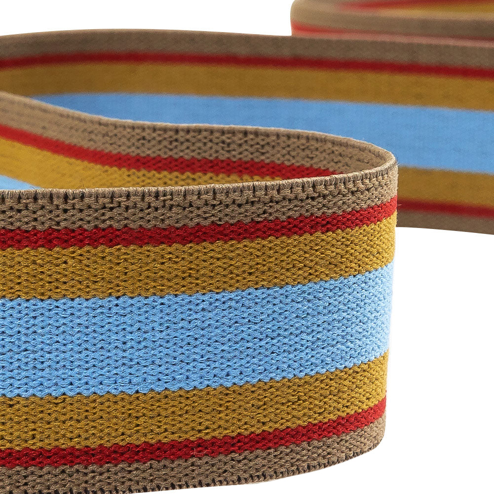 Blue, Cumin and Red Striped Elastic Trim - 1.25"