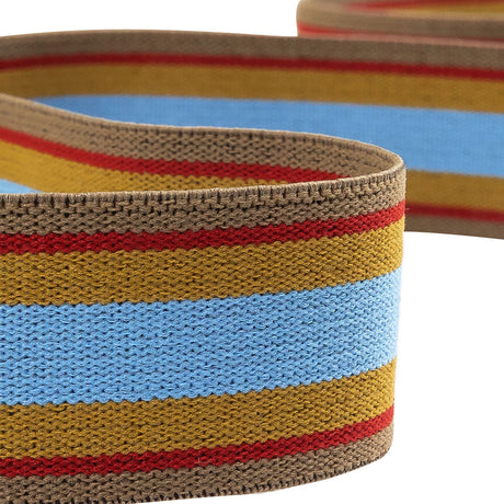 Blue, Cumin and Red Striped Elastic Trim - 1.25"